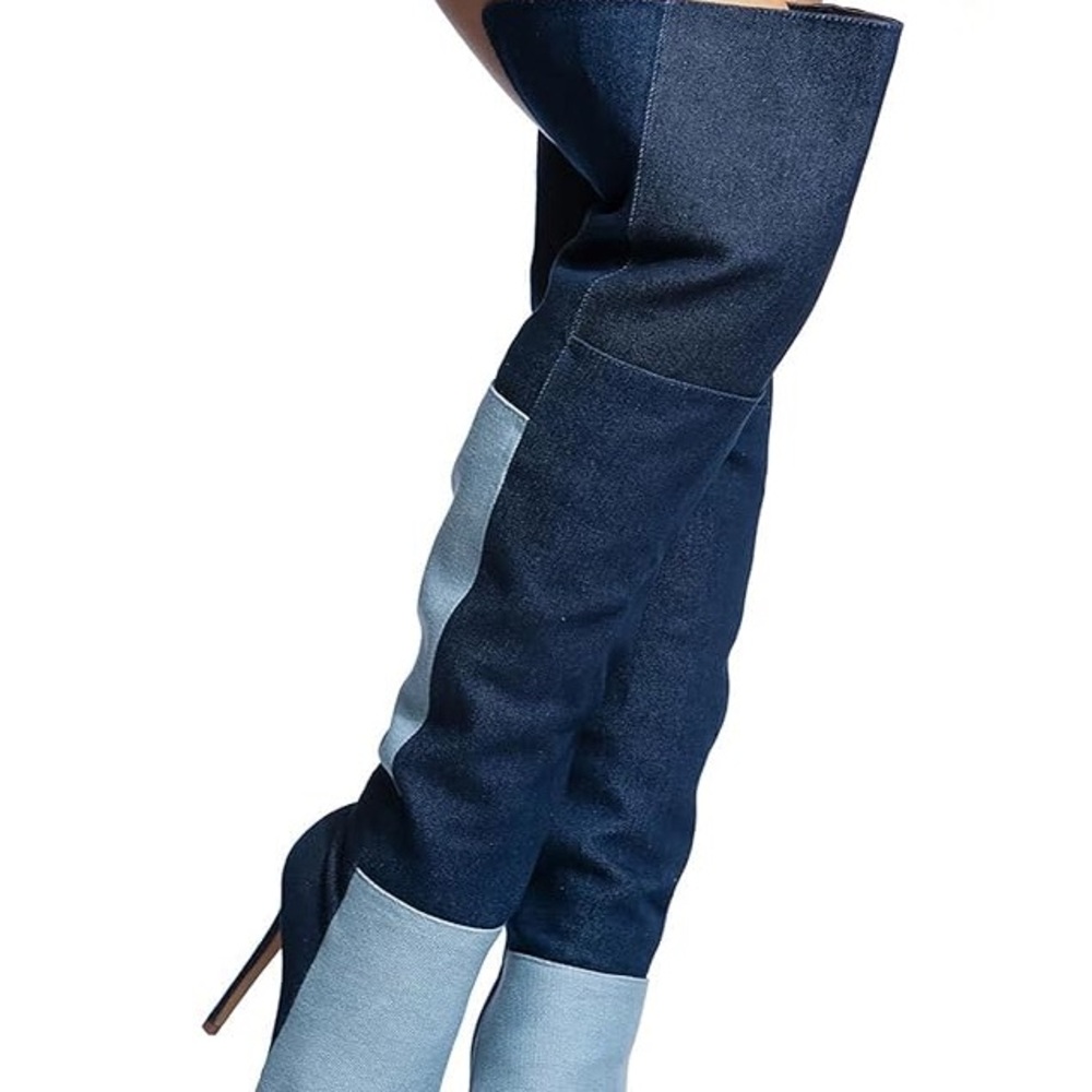 SHOE REPUBLIC / 7.5 Blue denim over the knee boots #denimboots - Picture 7 of 10
